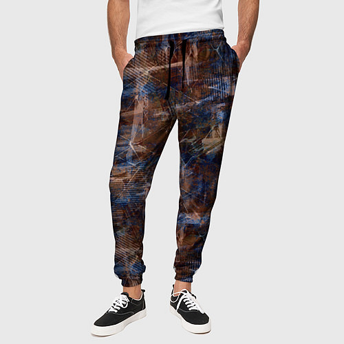 Мужские брюки Коричневый с синим абстрактный гранжевый / 3D-принт – фото 3