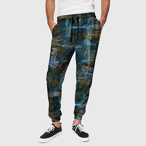 Мужские брюки Синий и коричневый абстрактный гранжевый / 3D-принт – фото 3