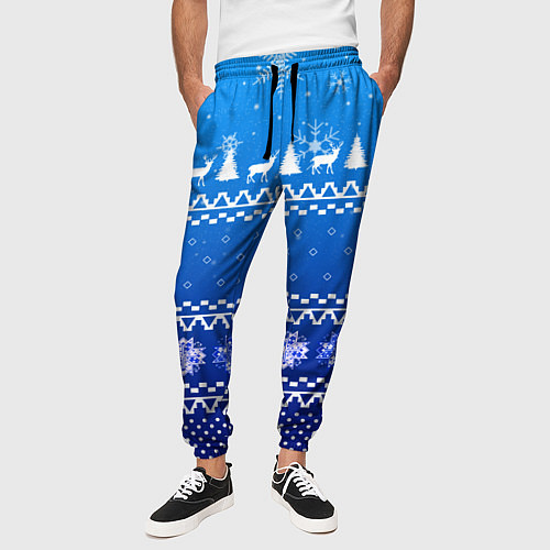 Мужские брюки Новогодний узор на синем фоне / 3D-принт – фото 3