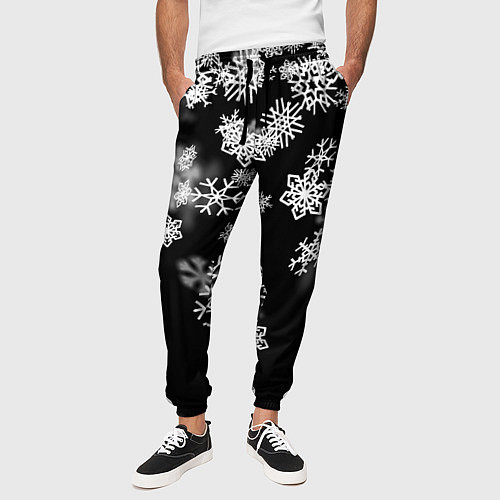 Мужские брюки Белые снежинки / 3D-принт – фото 3