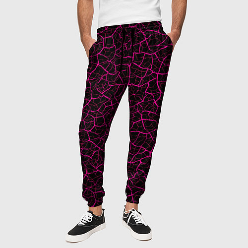 Мужские брюки Абстрактные розовые узоры в виде трещин на чёрном / 3D-принт – фото 3