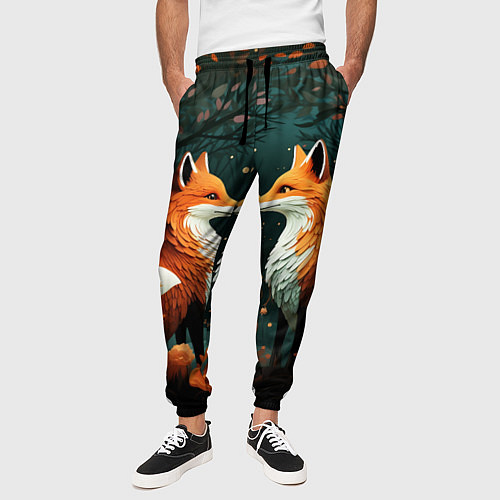 Мужские брюки Две лисоньки в стиле Folk Art / 3D-принт – фото 3