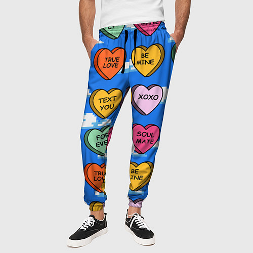 Мужские брюки Валентинки конфетки сердечки с посланиями / 3D-принт – фото 3