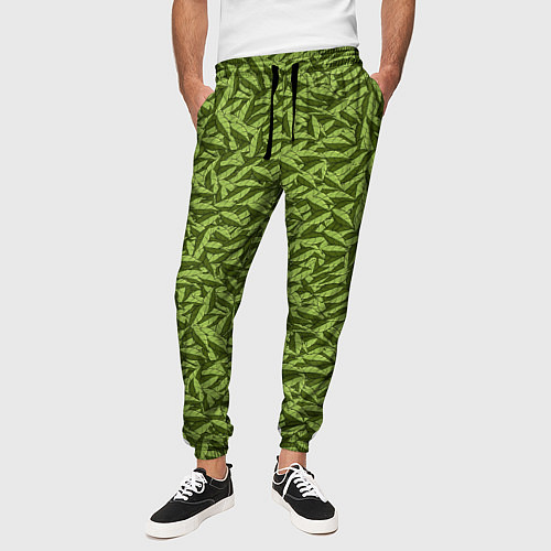 Мужские брюки Милитари листья в полоску / 3D-принт – фото 3