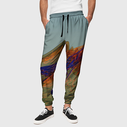 Мужские брюки Волнообразные разноцветные музыкальные линии / 3D-принт – фото 3