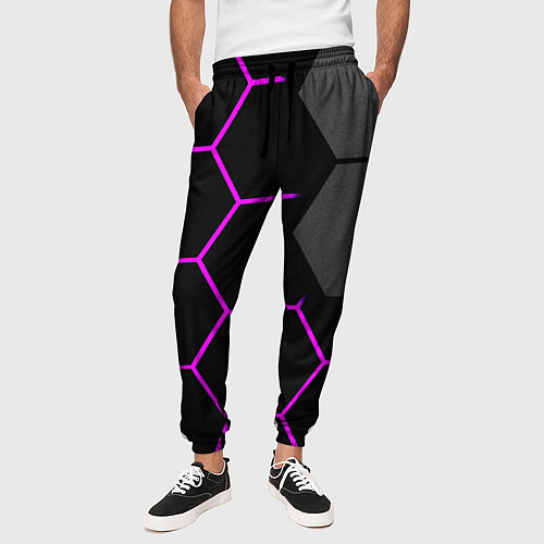 Мужские брюки Крупные неоновые соты / 3D-принт – фото 3