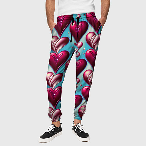 Мужские брюки Паттерн красные абстрактные сердца / 3D-принт – фото 3