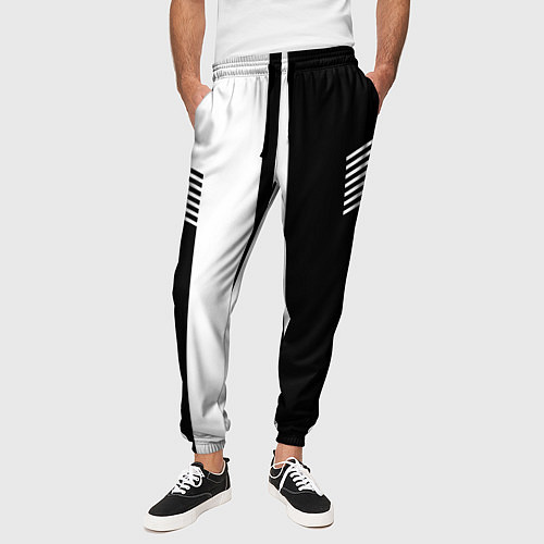 Мужские брюки Чёрные и белые полоски / 3D-принт – фото 3