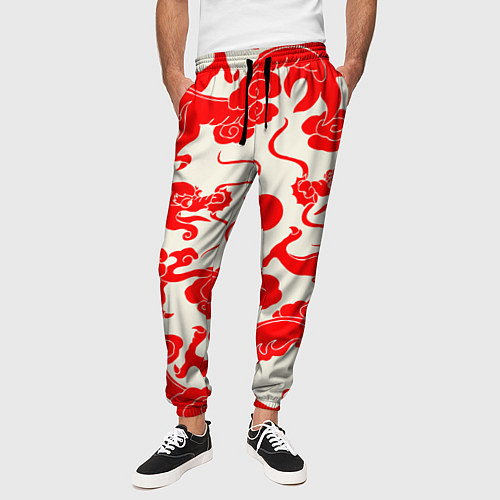 Мужские брюки Японские красные драконы / 3D-принт – фото 3