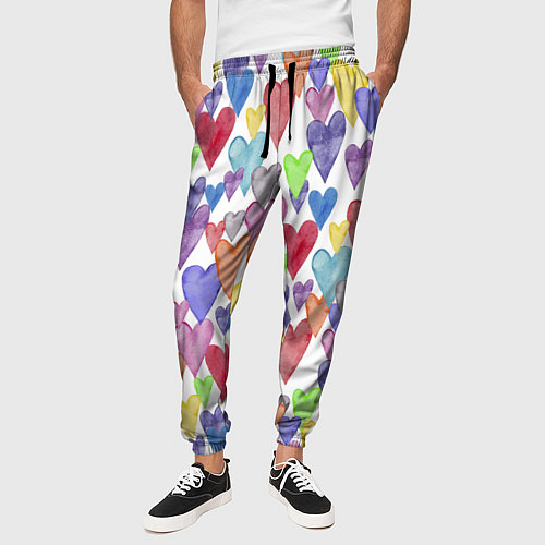 Мужские брюки Разноцветные сердечки Калейдоскоп / 3D-принт – фото 3