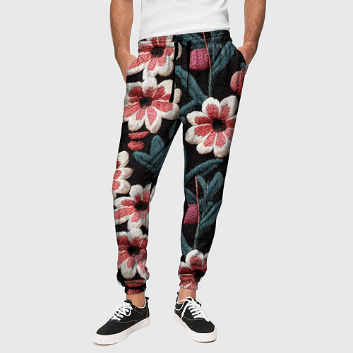 Мужские брюки Эффект вышивки цветы / 3D-принт – фото 3
