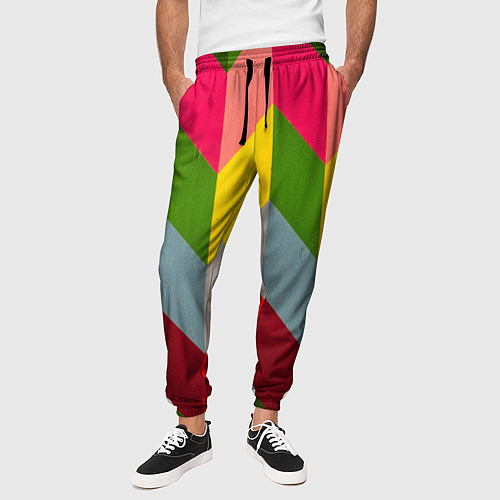 Мужские брюки Разноцветный ромбический абстрактный паттерн / 3D-принт – фото 3