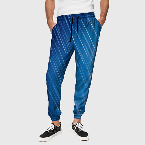 Мужские брюки Белые полосы на синем фоне / 3D-принт – фото 3