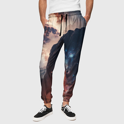 Мужские брюки Галактика как ночное небо над пейзажем / 3D-принт – фото 3