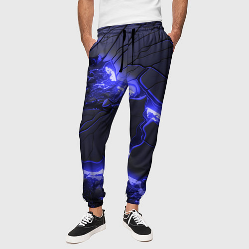 Мужские брюки Красивая синяя неоновая лава / 3D-принт – фото 3