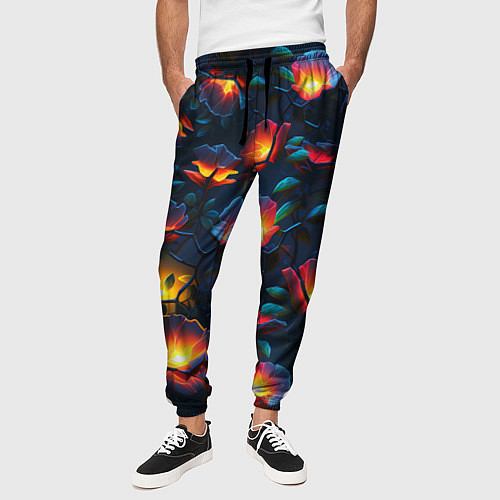Мужские брюки Светящиеся цветы / 3D-принт – фото 3