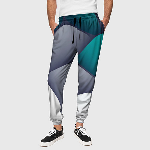 Мужские брюки Серо-бело-синий каменный паттерн / 3D-принт – фото 3