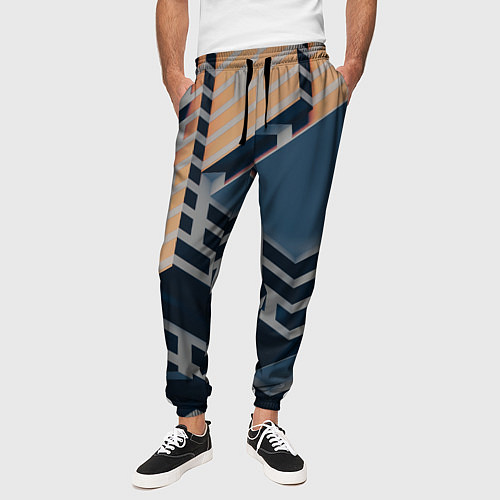 Мужские брюки Геометрическое здание из золотых и синих блоков / 3D-принт – фото 3