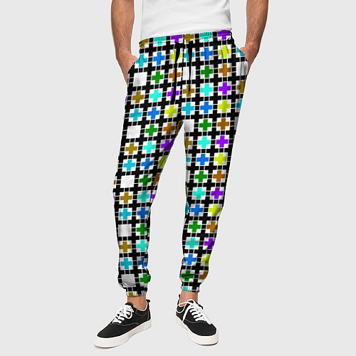 Мужские брюки Геометрический узор в клетку разноцветный / 3D-принт – фото 3