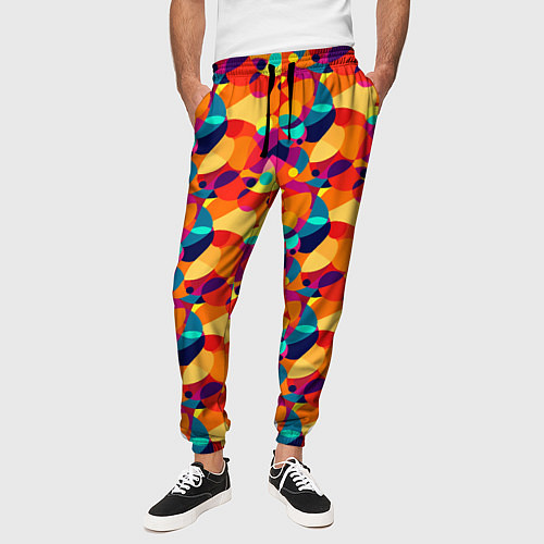 Мужские брюки Абстрактный узор из разноцветных окружностей / 3D-принт – фото 3
