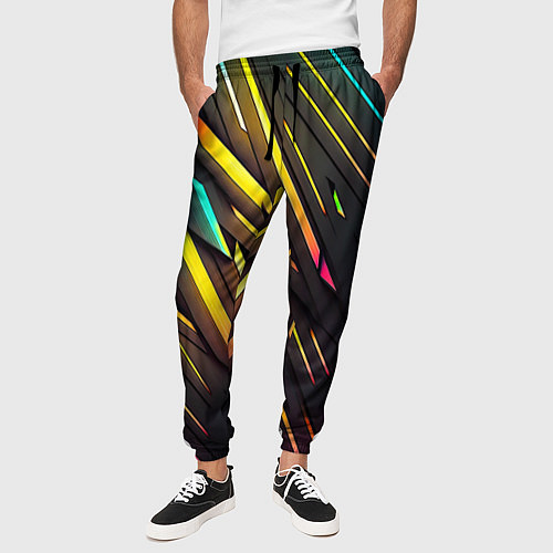 Мужские брюки Неоновые абстрактные линии / 3D-принт – фото 3