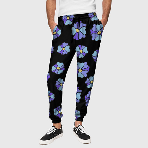 Мужские брюки Дудл цветы на черном - паттерн / 3D-принт – фото 3