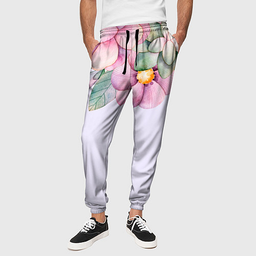 Мужские брюки Пастельные цветы акварелью - наверху / 3D-принт – фото 3