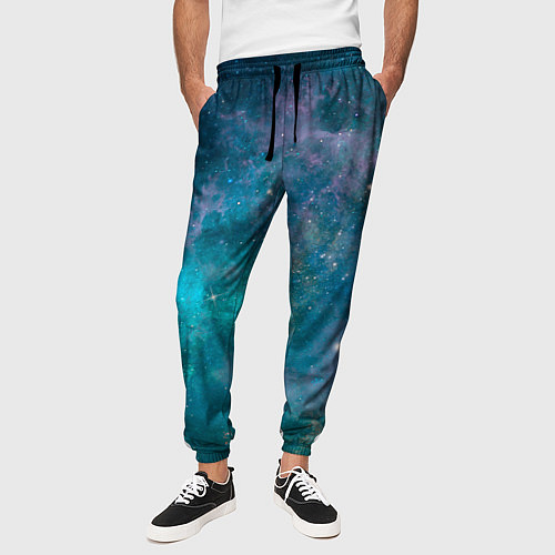 Мужские брюки Абстрактный светло-синий космос и звёзды / 3D-принт – фото 3