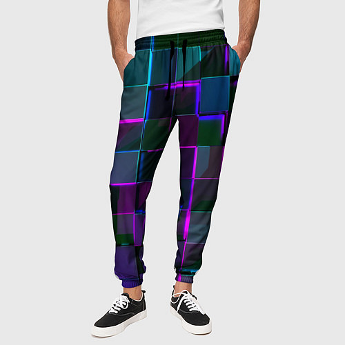 Мужские брюки Неоновые линии и кубы / 3D-принт – фото 3