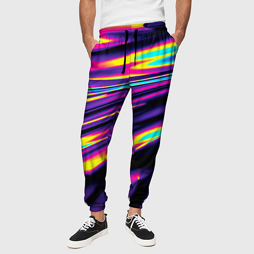 Мужские брюки Неоновые разводы цветных красок / 3D-принт – фото 3