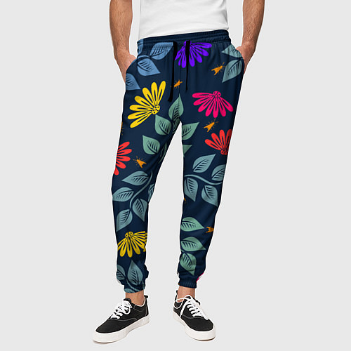 Мужские брюки Листья и цветы / 3D-принт – фото 3