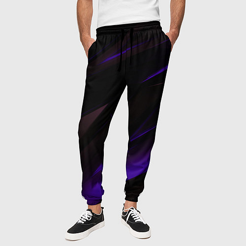 Мужские брюки Blue stripes geometry / 3D-принт – фото 3