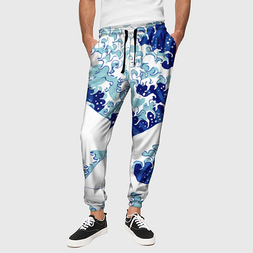 Мужские брюки Японская графика - волна - паттерн / 3D-принт – фото 3