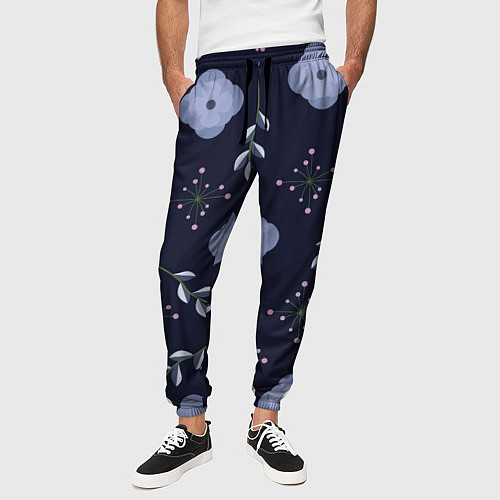 Мужские брюки Цветок и веточка, двух цветная ветка / 3D-принт – фото 3