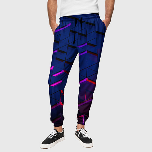 Мужские брюки Неоновые треугольники с подсветкой / 3D-принт – фото 3