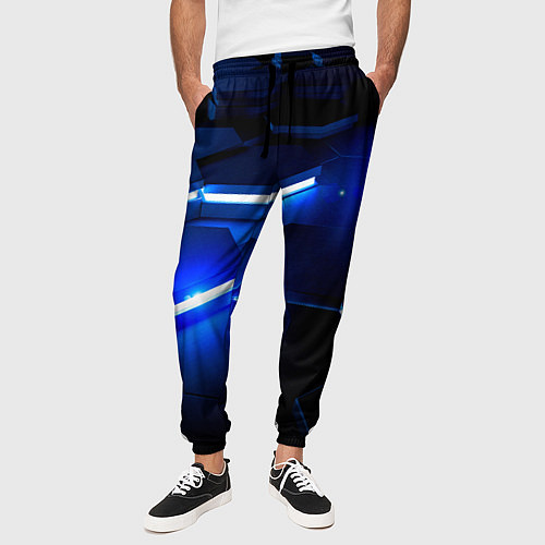 Мужские брюки Металлические соты с синей подсветкой / 3D-принт – фото 3