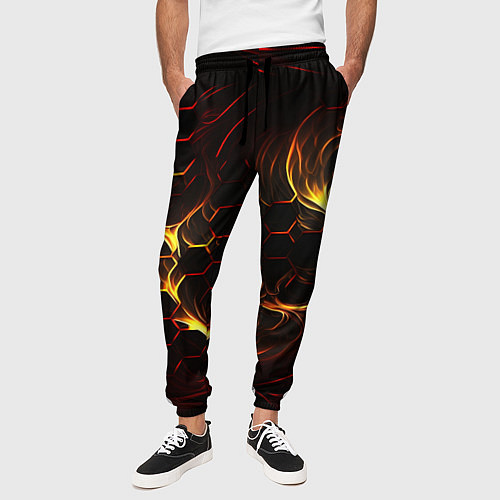 Мужские брюки Огненные объемные плитки / 3D-принт – фото 3