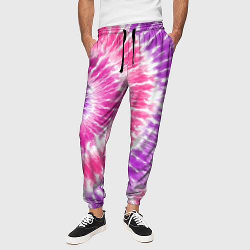 Мужские брюки Тай-дай розовый с фиолетовым / 3D-принт – фото 3