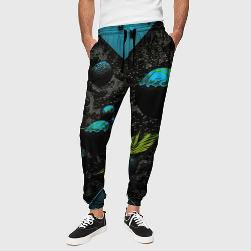 Мужские брюки Зеленые абстрактные листья / 3D-принт – фото 3