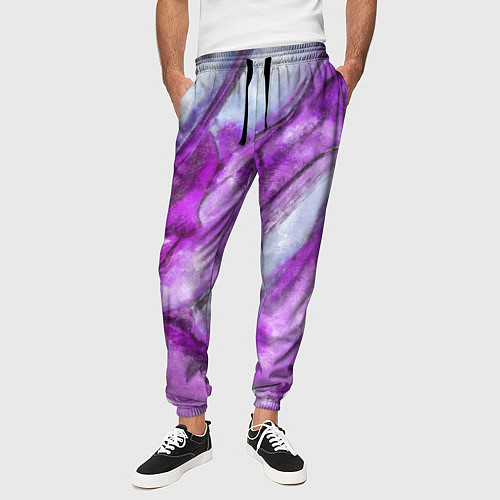 Мужские брюки Рисунок текстуры белого и фиолетового мрамора / 3D-принт – фото 3