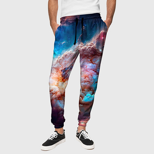 Мужские брюки Небула в космосе в голубо-розовых тонах - нейронна / 3D-принт – фото 3