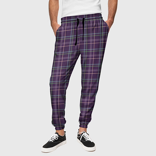 Мужские брюки Джентльмены Шотландка темно-фиолетовая / 3D-принт – фото 3