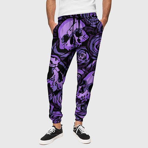 Мужские брюки Узор Розы и Черепа / 3D-принт – фото 3
