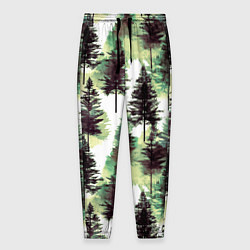 Мужские брюки Хвойный лес - акварель в зеленых тонах