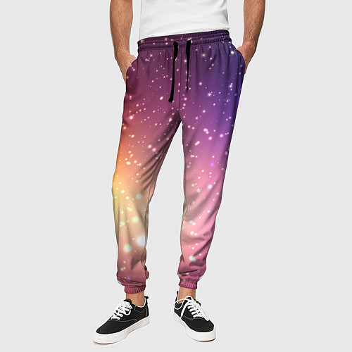Мужские брюки Желто фиолетовое свечение и звезды / 3D-принт – фото 3