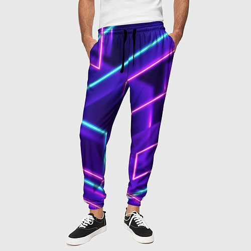 Мужские брюки Светящиеся разноцветные полосы / 3D-принт – фото 3