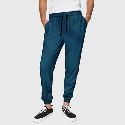 Мужские брюки Сине-зеленый плавные полосы / 3D-принт – фото 3