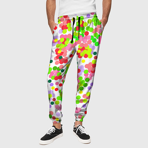 Мужские брюки Разноцветное конфетти на белом / 3D-принт – фото 3