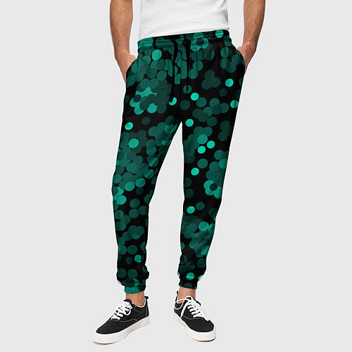 Мужские брюки Бирюзовые с зеленым конфетти / 3D-принт – фото 3
