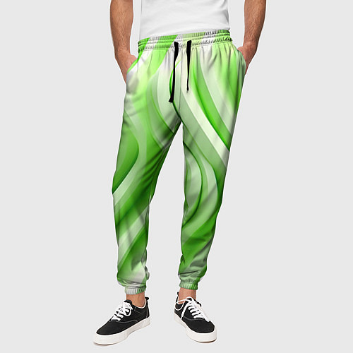 Мужские брюки Белые и зеленый волны / 3D-принт – фото 3